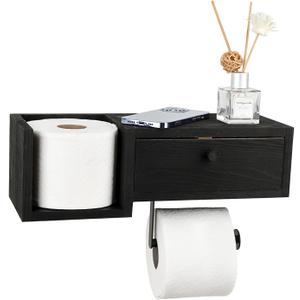 Sumnacon Wood Toilet Paper Holder - Rustic Toilet Paper Holder Wall Mount - Vintage Toilet Paper Holder with Shelf for Bathroom, Kitchen Decor,Black