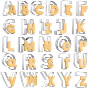 26 Pcs Large Alphabet Cookie Cutters, 3 Inch Stainless Steel A-Z Letter Cookie Cutters Variety Pack Letters Shaped Baking Mold Tools for Biscuits, Sandwich, Dough, Home Birthday Party Supplies