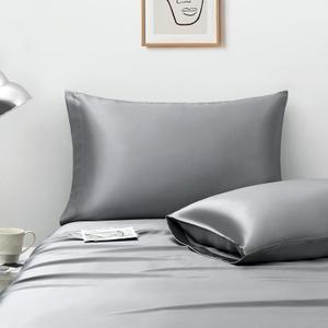 Ersmak Satin Pillowcase Queen Set of 2, Ultra Soft & Silky Satin Pillow Cases for Hair and Skin, Wrinkle Fade Resistant Pillow Covers with Envelope Closure (Grey)