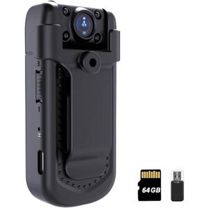Mini Body Camera 1080P with Audio & Video Recording Small POV Cam with 64G Card - Wearable Personal Portable Cameras Recorder DV - Night Version Camcorder for Security Work Records Guard Traveling