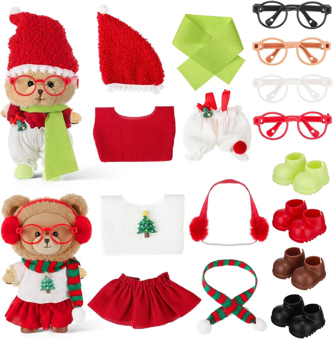 Simgoing 2 Sets Christmas 17 cm/6.7 Inch Doll Clothes Outfits Accessories Dolls with Shoes Glasses Costume Stylish Adorable Dress up for Christmas Winter Holiday Decor Gifts(Elegant Style)