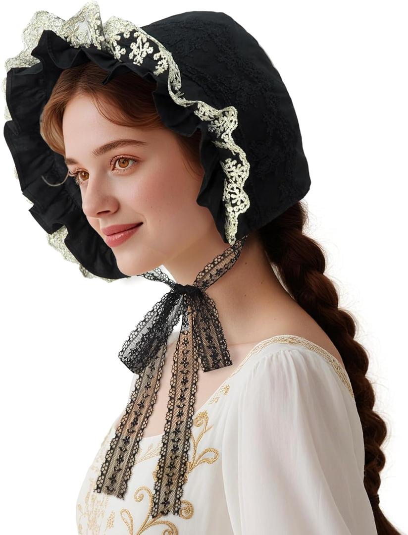 CosInStyle Women's Pioneer Bonnet - Colonial Peasant Amish Hat, Prairie Cap, Nightcap, Maid Cosplay Costume Accessory