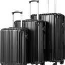 COOLIFE Luggage Expandable Suitcase PC+ABS 3 Piece Set with TSA Lock Spinner Carry on 20in24in28in(Black, 3 piece set)
