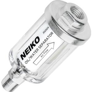 NEIKO 30252A Water and Oil Separator for Air Line | 1/4" NPT Inlet and Outlet | 90 PSI | Air Compressor and Air Tool Accessory | Protect Lifespan of Pneumatic Tools | Water Moisture Filter Dryer