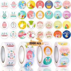 Partywind 2000 PCS Easter Stickers for Kids, Happy Easter Stickers Bulk with Rabbit/Eggs/Chick for Spring Party Decorations Supplies, Easter Basket Goodie Bag Stuffers for Children (4 Rolls)
