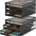 Zhanmai 2 Pcs Desk Organizer with Drawer, Wire Mesh Organizers Tray Total 6 Tiers, Multifunctional Paper Sorter File Stand for Home Office Supplies Storage Letter A4 Paper Office Accessories (Black)
