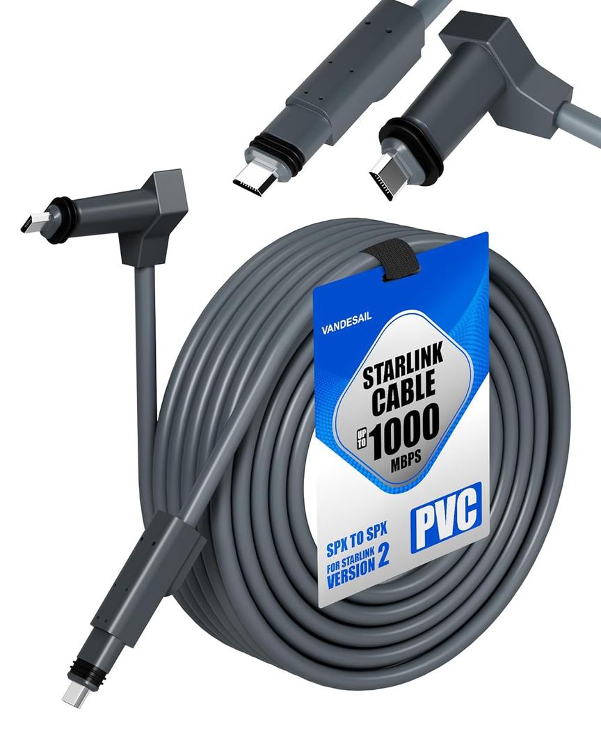 VANDESAIL for Starlink Cable Gen 2, Compatible Starlink Cable Replacement Cable, 1000Mbps High Speed, Waterproof Grey for Starlink Gen2-35FT (10M) VANDESAIL for Starlink Cable Gen 2, Compatible Starlink Cable Replacement Cable, 1000Mbps High Speed, Waterproof Grey for Starlink Gen2-35FT (10M)