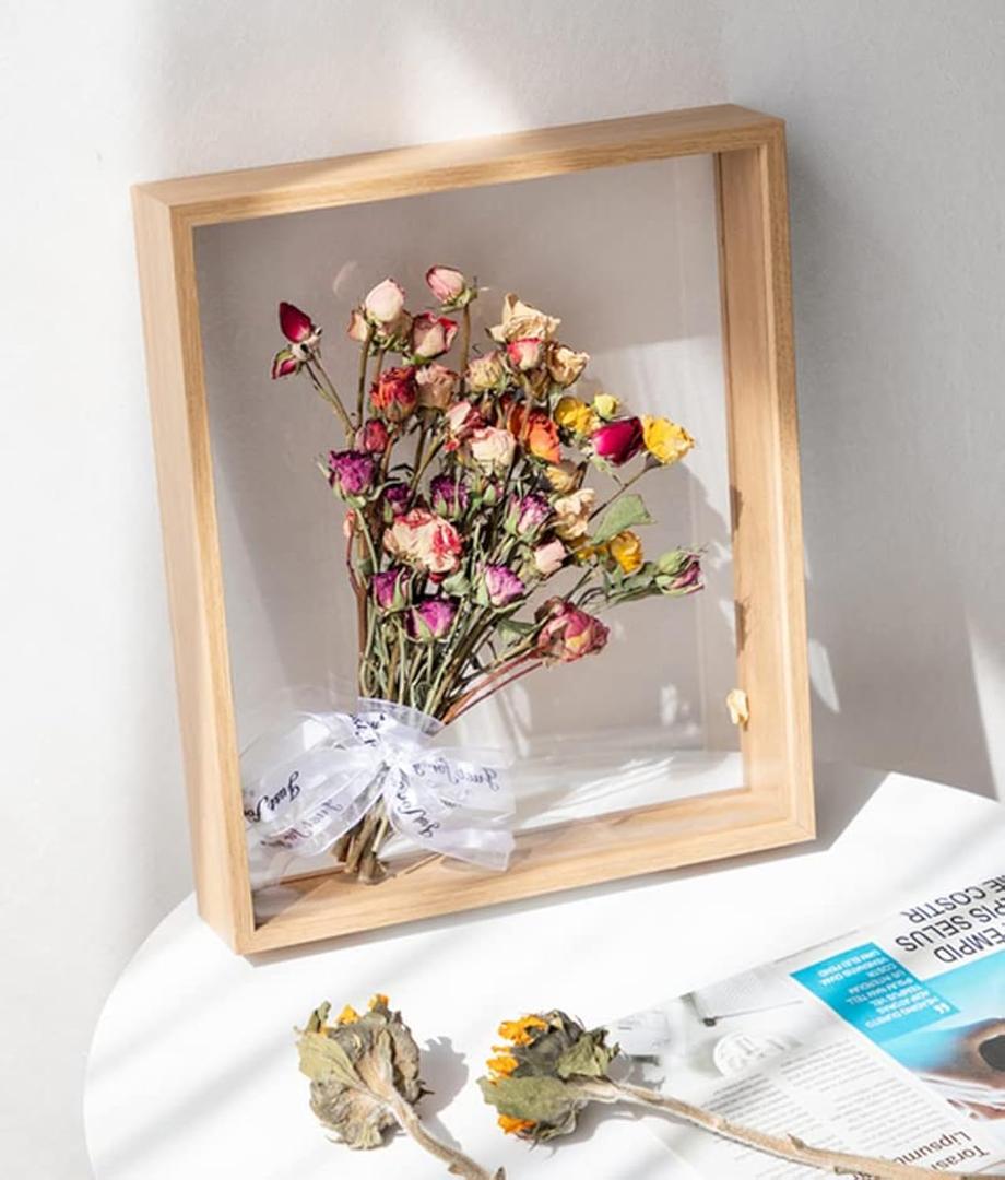 JOSON 2 PacksWooden Dried Flower Photo Frame Dried Flower Display Stand Decorative Floating Photo Frame (Wood Color 4x6)