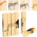 Wooden Animal Chunky Puzzles for Toddlers 2+ Years - Montessori 4 in 1 Safari Animal Block Puzzle Toy
