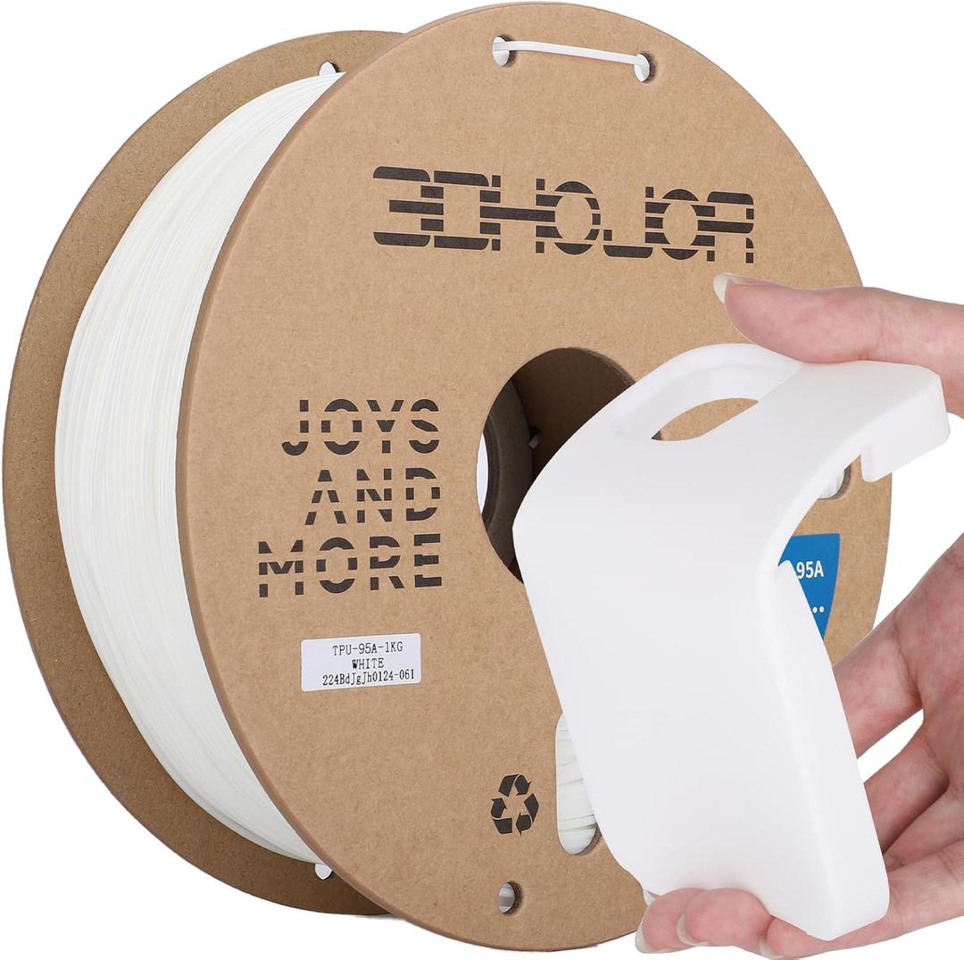 TPU Filament 1.75mm TUP95A 3D Printer Filament Flexible Soft 3D Filament 1KG (2.2lbs) fit Most FDM 3D Printers Dimensional Accuracy +/- 0.03 mm-White