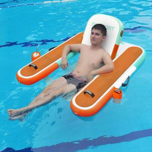 FBSPORT Inflatable Pool Float Lounger for Adults, Water Floating Chair Pool Float Raft with Cup Holder and Backrest for Swimming Pool, Lake, Party and Beach (white orange)
