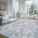 Blue Area Rugs 9x12 Living Room Floral Boho Vintage Machine Washable Area Rugs Stain Resistant Low Pile Cottage Core Carpet Rug for Bedroom Dining Room Classroom Playroom,Slate Blue