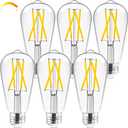 5 x Hizashi LED Edison Bulbs, 6W, Equivalent 60W, 3000K Soft White, Dimmable E26 LED Bulb, 95+ CRI 700 Lumens, ST19 Vintage Light Bulbs, Clear Glass, Pack of 6