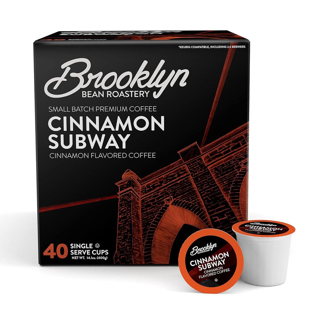 Brooklyn Beans Cinnamon Subway Gourmet Coffee Pods - Compatible with Keurig K Cup Brewers Including 2.0 Machines, 40 Count, Spicy Cinnamon Flavored (EXP 11/12/25)