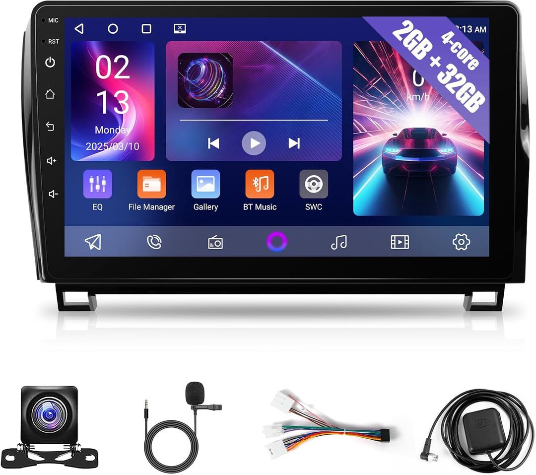 Car Radio Stereo for Toyota Tundra 2007-2013 Toyota Sequoia 2008-2018 - 2+32GB 10.1 Inch Touch Screen Head Unit with Wireless Apple Carplay Android Auto Mirrorlink in-Dash GPS Backup Camera