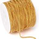 33FT 18K Gold Plated Stainless Steel Curb Chain Roll, 4mm 304 Stainless Steel Flat Twisted Links Curb Chains Bulk Spool for Jewelry Making Necklace DIY Craft (4.0mm width)