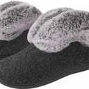 Women's Memory Foam House Slippers with Hard Bottom, Fur Lined House Shoes with Non-Slip Rubber Sole for Indoor & Outdoor (Bootie Black, Size 9)
