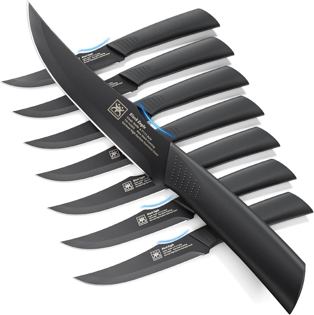 Steak Knives Set of 6, 4.7 Inch Dishwasher Safe Non-Serrated Table Knives, Ultra Sharp for Precise Cutting, Non-Stick Blade & Rust Proof, Easy to Maintain Ideal for Home Restaurant Party