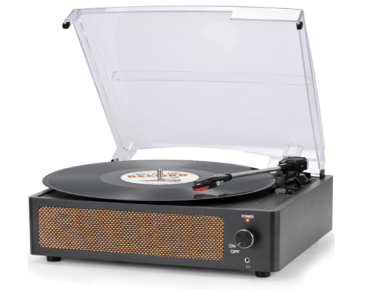 Record Player for Vinyl All-in-one Turntable with Speakers Belt-Driven Turn Table 3-Speed 3 Size 33 1/3 45 78 RPM BT Wireless Headphone AUX-in RCA LP Phonograph Auto Stop New Sleek Light Pale Purple