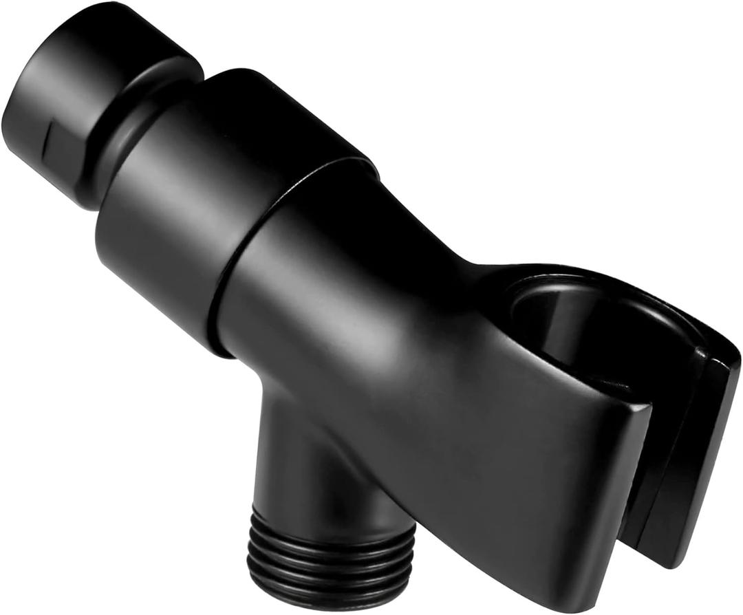 All Metal Shower Head Holder Bracket, Solid Brass Shower Arm Holder for Handheld Shower Head, Adjustable Shower Arm Mount with Brass Swivel Ball, Matte Black
