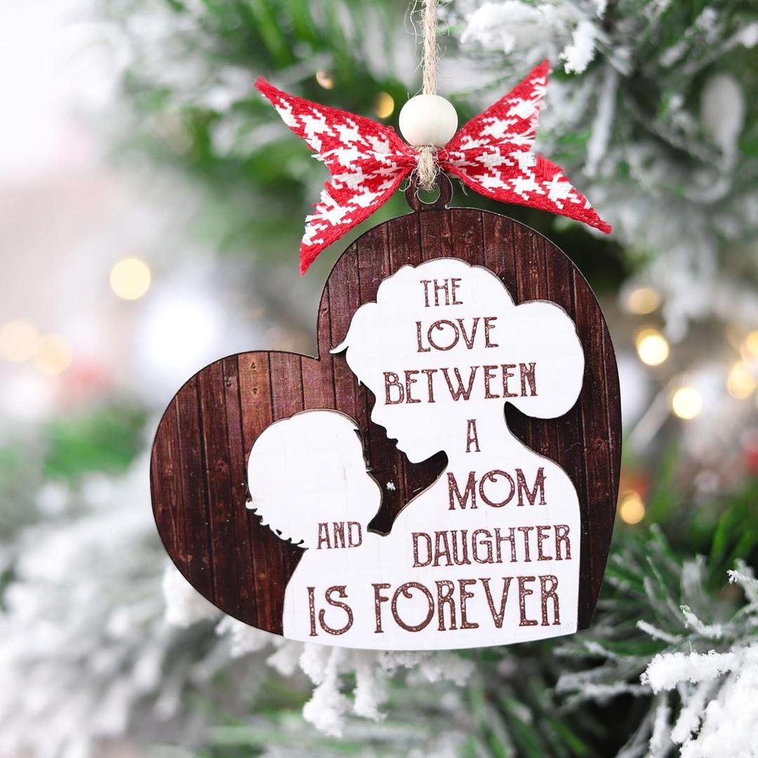 Christmas Ornament Mom and Daughter  Wooden Heart Hanging Tree Decoration, Rustic Farmhouse Style Keepsake, Thoughtful for Mom or Daughter, Home Dcor Keepsake