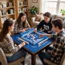 American Mahjong Mat for Table 32.6"x32.6" Blue Plum Blossoms