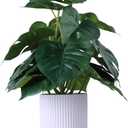 Artificial Monstera Potted Plant Realistic Fake Plants Home Greenery Table Decor with White Ridged Plastic Pot 31CM Tall Fake Tropical Palm Tree Bigger Leaves