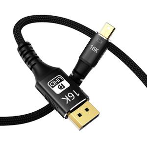 16K Mini DisplayPort to DisplayPort Cable, Bi-Directional Mini DP to DP 2.1 Cable 16K@60Hz, 8K@120Hz, 4K@240Hz, 80Gbps HD [Thunderbolt 2 Compatible] Aluminum Shell, for Laptop, MacBook, Monitor,6.6FT