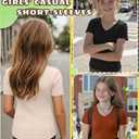LessonZoo 3 Pack Girls Ribbed V Neck Shirts, 3-Color Set, 9-10 Years