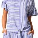 Tribal 3/4 Sleeve Raglan Sleeve Embellished Blouse Shirt (Blue, S)