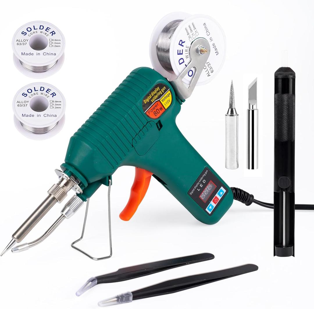Soldering Gun Kit - Soldering Iron Kit with Adjustable Temp 180-520C,ON/OFF Button,80W LED Digital Internal Heat Soldering Gun,Auto Send Tin Soldering Kit for Electronics Welding Repair DIY