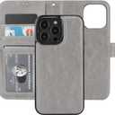 Bocasal Detachable Wallet Case for iPhone 14 Pro Max RFID Blocking Card Slots Holder Premium PU Leather Magnetic Kickstand Shockproof Wrist Strap Removable Flip Protective Cover 5G 6.7 inch (Grey) 