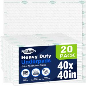 Heavy Duty Underpads 40"X40" Super Sized Chucks Pads 180 Grams Disposable Bed Pads with Strength Cloth Backing Extra Absorption Pads for Incontinence (100X100CM, 20 Count, Discreet Packaging)