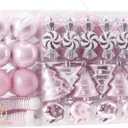 Sea Team 77-Pack Assorted Shatterproof Christmas Balls Christmas Ornaments Set Decorative Baubles Pendants with Reusable Hand-held Gift Package for Xmas Tree (Pink)