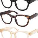 AMOMOMA 3 Pack Retro Oversized Reading Glasses for Women,Men,Men Blue Light Blocking Computer Readers Spring hinge AM6151