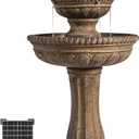 XBrand 39" 2-Tier Outdoor Freestanding Solar Water Fountain  Classic Sand Stone Resin Bird Bath with Pump  Solar Powered Garden Decor for Patio, Yard, Porch, and Lawn (Brown)