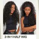 Frodio Curly Half Wig 26 Inches Veralux™ Fiber Blend Human Hair Headband Wig 3 in 1 Shaggy Wave Flip Over Drawstring Wig 200% Density Natural Black Ready to Go Glueless Wig for Women