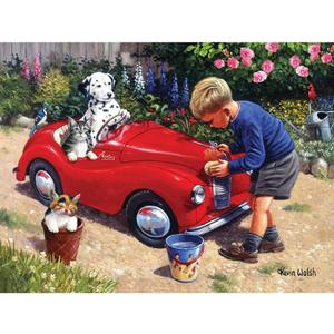 Bits and Pieces  Washing The Car Jigsaw Puzzle for Adults  Nostalgic Childhood Summer Scene by Kevin Walsh (500 Piece Puzzle)