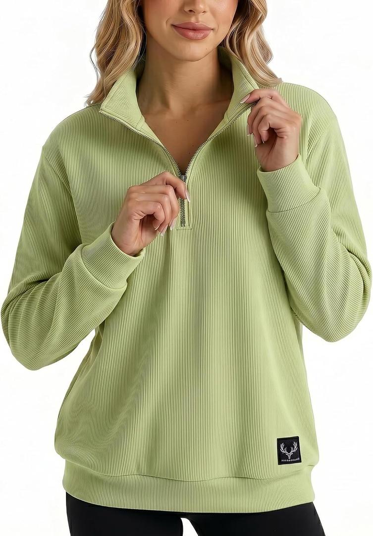Womens Oversized Pullover Sweatshirt Quarter Zip Mock Neck Long Sleeve Casual Top Relaxed Fit Runs Large (S)