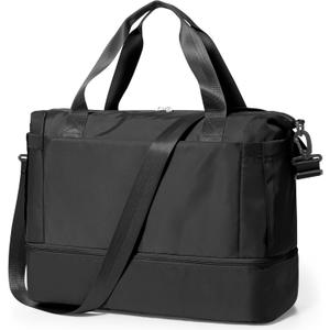 Travel Duffel Bag with Shoes Compartment, Overnight Weekender Bags for Women, Carry on Personal Item Bag with Wet Pocket for Travel, Gym, Weekend,Black