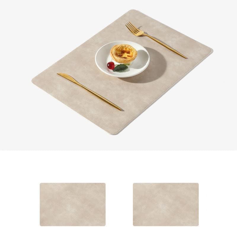 Faux Leather Placemats, Grey Thick PU Leather Rectangular Shape Table Mats, Wipeable Easy to Clean Stain Resistant Heat Resistant Waterproof Place Mats for Kitchen Coffee Dining Room Table Set of 6 (Beige)