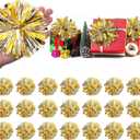 24 Pcs Christmas Tinsel Bows for Gift Wrapping 4 Inch Self Adhesive Christmas Gift Bows Toppers for Xmas Birthday Party Presents Decorations Holiday Gift Accessory(Gold)