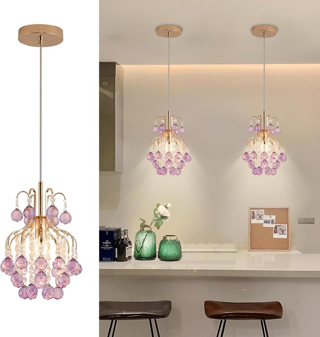 Elegant Mini Chandelier Crystal Pendant Light,Purple (Flush Mount Type)