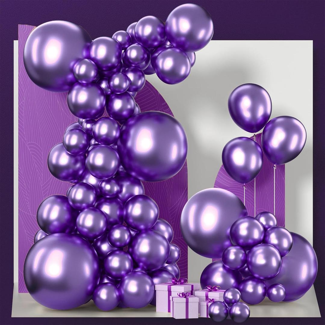 PartyWoo Metallic Purple Balloons 140pcs Different Sizes of 18 12 10 5 Inch Chrome Purple Balloon Arch Kit Garland for Graduation Wedding Baby Shower Princess Birthday Party Decorations Purple-G105