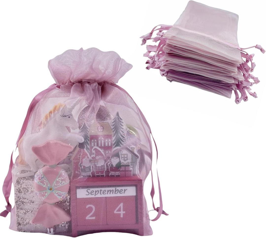 QIANF 20 Pcs 8x12 Rose Pink Sheer Organza Gift Bags with Drawstring, Large Mesh Pouch Goodie Bags Candy Jewelry Wedding Party Favor Bags Gift Wrapping Supplies