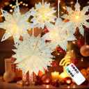 5 Pack Christmas Paper Snowflake Lanterns, Christmas Paper Star Lantern with LED Light White Hanging Lamp Ornaments for Xmas Tree New Year Winter Frozen Weddings Birthday Holiday Party Decorations