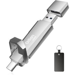 Orlian 256G External Portable SSD USB Solid State Drive, Up to 1000MB/s 3.2 Gen 2 Solid State, Type C + USB A Dual Drive for Phone/Android Laptops/Windows/Mac, Silver