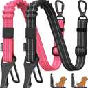 Pawaboo 2Pack Dog Seatbelt for Car, 3-in-1 Dog Car Seat Belt Bungee, Shockproof Dog Tether for Car with Buckle & Hook Latch, Adjustable Reflective Dog Harness Leash with 360 Lockable Buckle, Pink