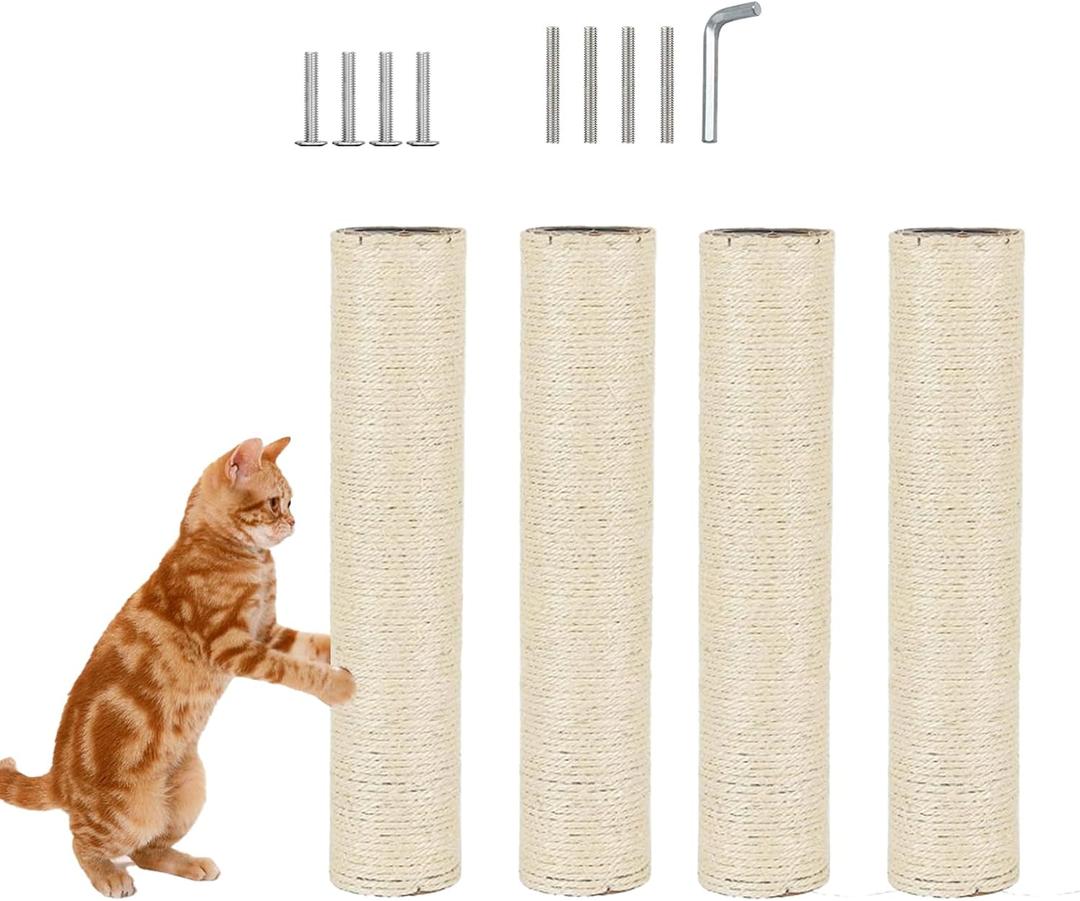 4 Pcs CatScratchingPostReplacement for Indoor 15.7 x 3.1 InchesCatsTreeReplacementParts Natural Sisal Cat Scratch Posts Refill Pole Part with M8 Screws Spare Cat Furniture Accessories
