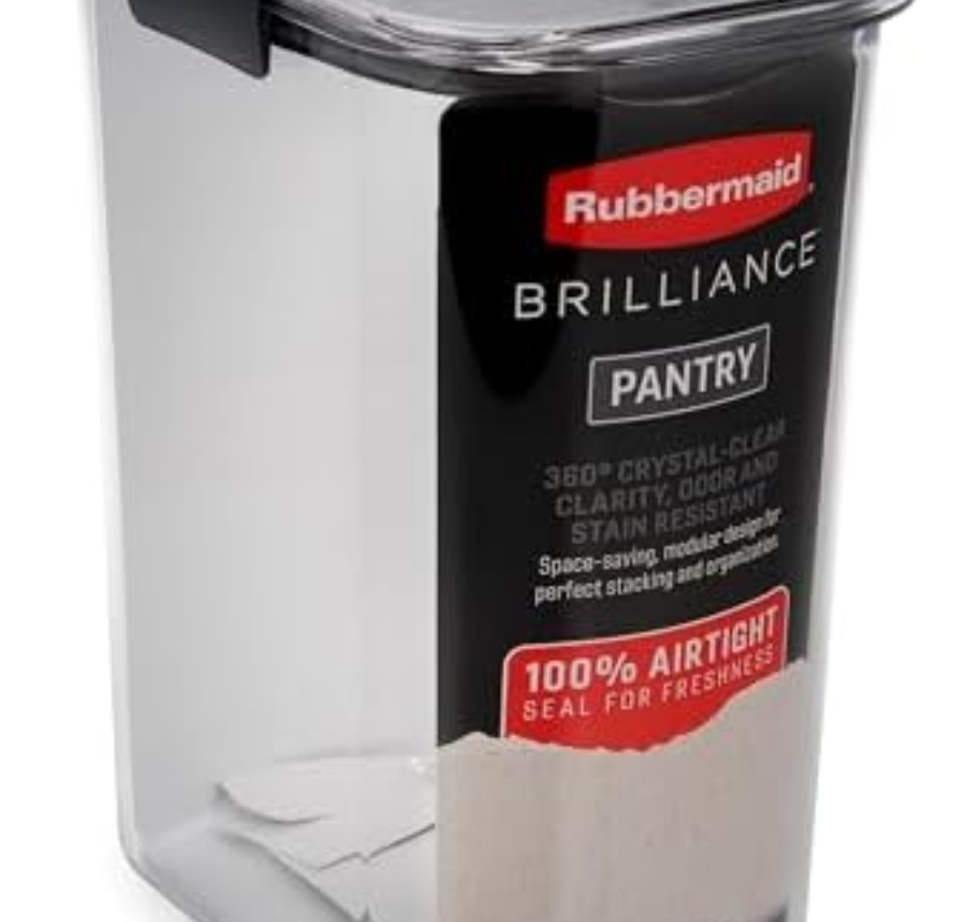 Rubbermaid Brilliance 16-Cup Airtight Food Storage Container with Lid Clear/Grey - optimal for pantry organization flour sugar and food storage